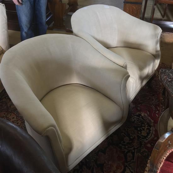 Pair upholstered tub chairs